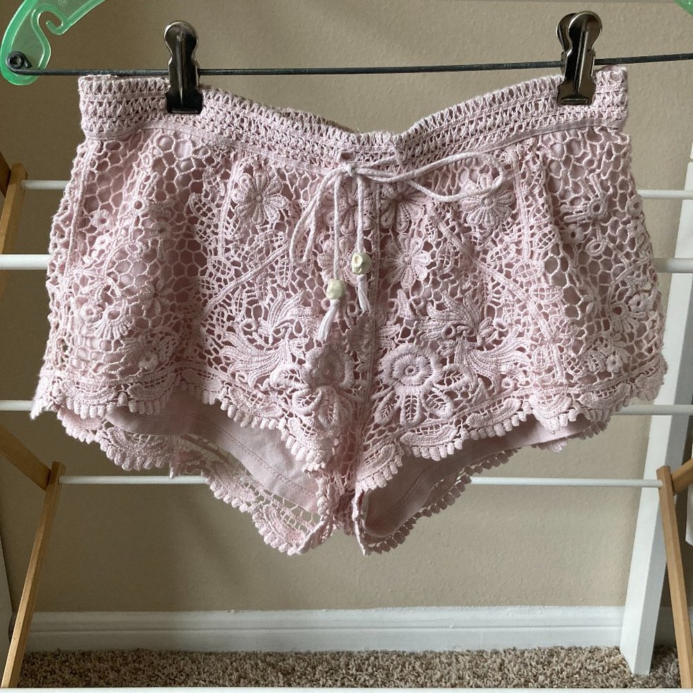 H&M Conscious Collection Dusty Mauve Lined Crochet Boho Shorts